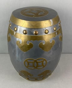 Large Chinese Pewter and Brass Stool