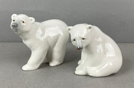 Group of 2 Lladro Polar Bear Porcelain Figurines