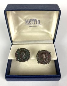 Vintage Merrin .925 Sterling Silver Roman Coin Cuff Links