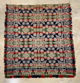 1843 Antique Pennsylvania Jacquard Woven Wool Coverlet