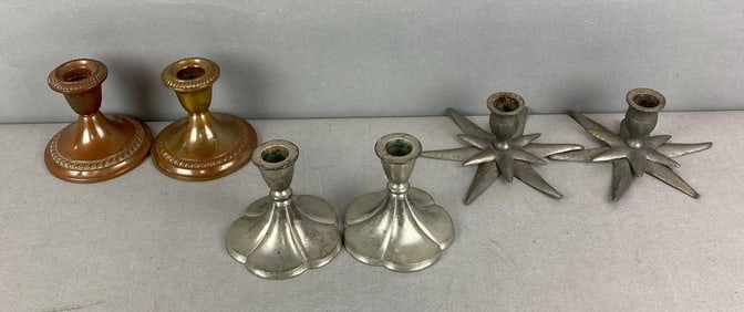 Group of 3 Antique Metal Candle Sticks