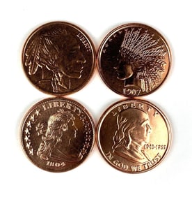 Group of 4 1 oz .999 Copper Rounds
