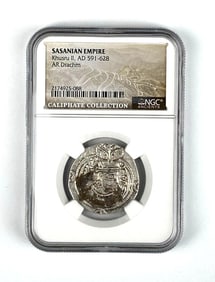 AD 591-628 Sasanian Empire Khusru II AR Drachm NGC Ancients