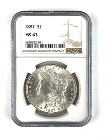 1887 US $1 Morgan Silver Dollar NGC Graded MS63