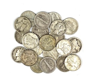 Group of 21 US Mercury Silver Dimes