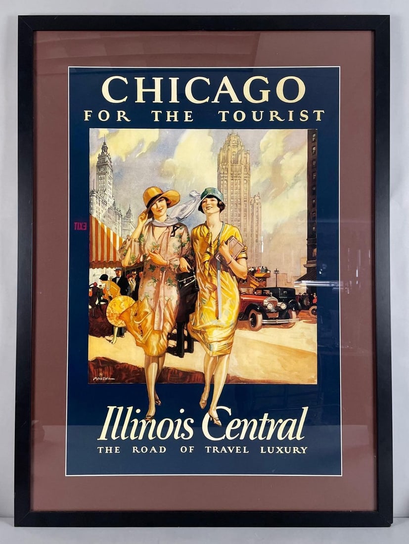 Illinois Central Railroad Chicago for the Tourist Advertising Poster: Proehl, frame measures 44" x 32 1/4"