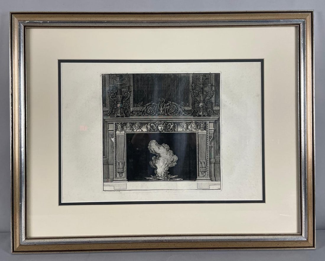 Antique Piranesi Diverse Manieri Chimneypiece Lithograph: Book plate 34, frame measures 21 1/4" x 27"
