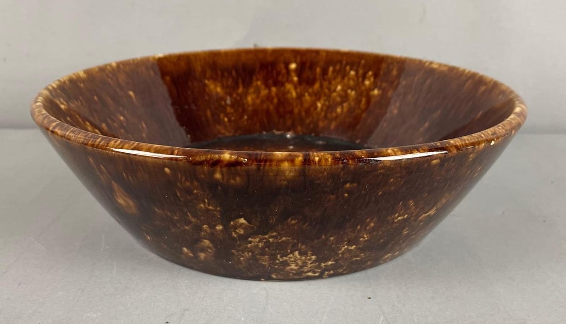 Antique Brown Spongeware Bowl: Measures 3 1/4" x 11 1/4"