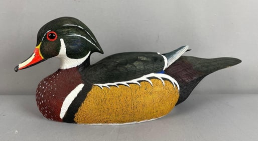 1986 S. A. Tyler Signed Carved Wood Duck Drake Decoy