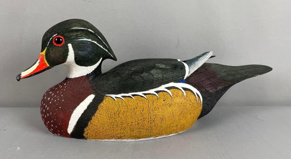 1986 S. A. Tyler Signed Carved Wood Duck Drake Decoy (1 of 5)