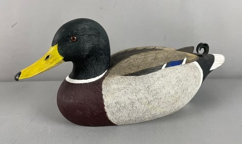 1987 S.A. Tyler Signed Carved Wood Mallard Duck Decoy