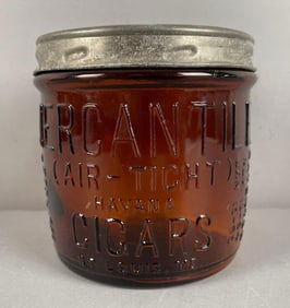 Antique Mercantile Air-Tight Havana Cigars Advertising Glass Jar