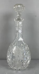 Antique Cut Glass Wine Decanter with Etched Grape Vine Motif