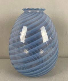 Blue Venetian Swirls Art Glass Ovoid Vase