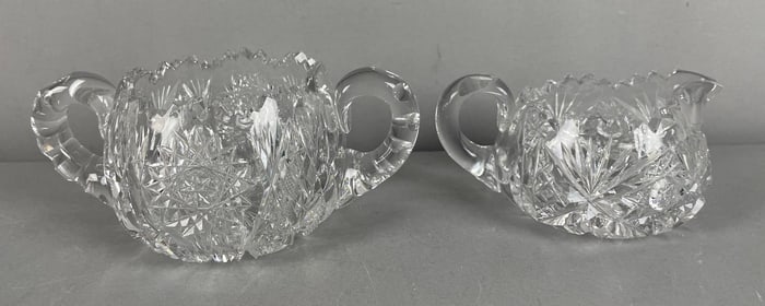 Antique American Brilliant Cut Creamer and Sugar Bowl