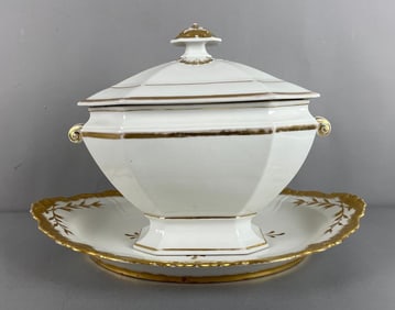 Antique Gold Accented Porcelain Tureen and Charger