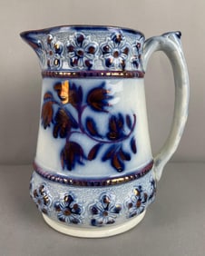 Antique William Crawford Copper Luster Blue Flow Pitcher