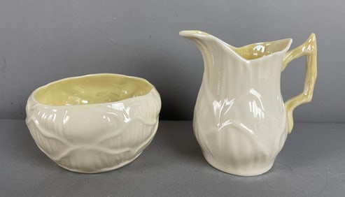 Vintage Belleek Lily Porcelain Creamer and Sugar Bowl