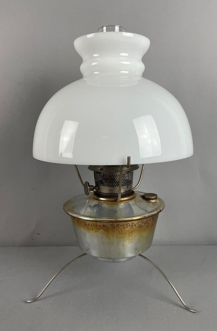 Vintage Aladdin No. 23 Oil Lamp with Glass Shade: Measures 16" x 10" with chimney, 10" fitter