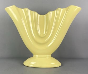 Vintage Mid Century Modern Yellow Pottery Fan Vase