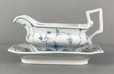 Antique Porcelain Floral Flo Blue Gravy Boat