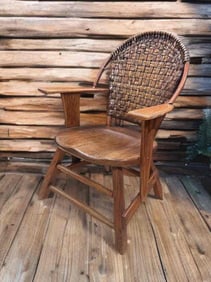 Vintage Old Hickory Paddle Arm Chair With Woven Back