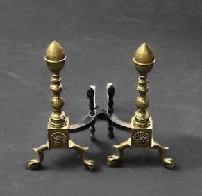 Group of 2 Antique Brass Federal Style Andirons