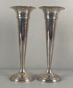 Pair of Weighted Preismer Sterling Silver Trumpet Vases