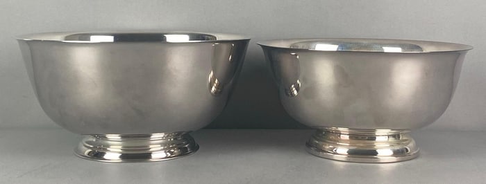 Group of 2 Silver Plated Paul Revere Reproduction Mixing Bowls