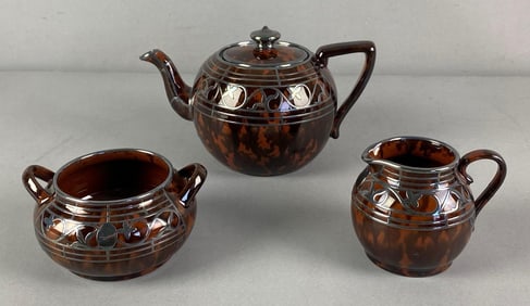 Silver Overlay Teapot with Sugar and Creamer Set