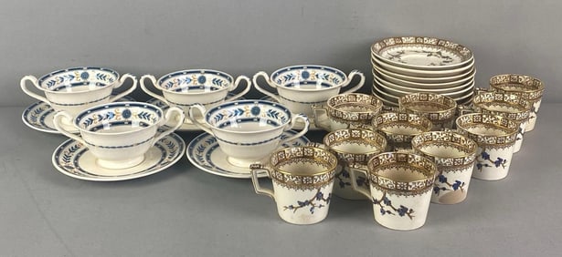 Group of Antiwue Porcelain Floral Teacups and Saucers