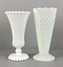 Group of 2 White Art Glass Vases