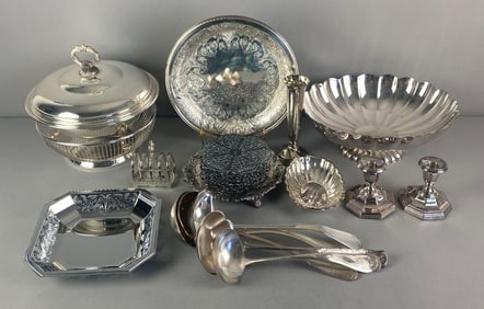 Group of Silverplate Serving Trays and More