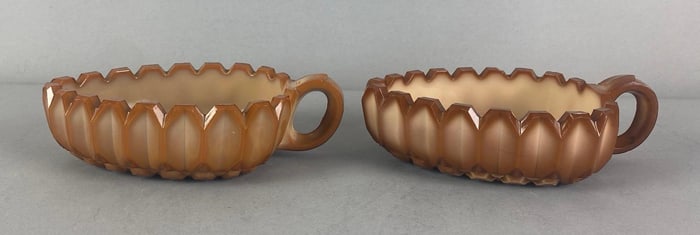 Group of 2 Caramel Slag Glass Handled Trinket Bowls