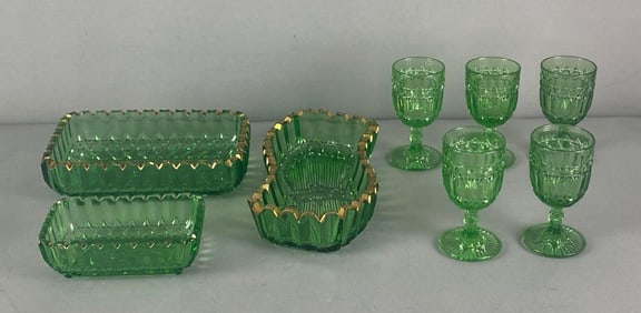 Group of Emerald Gold Flash Pressed Glassware
