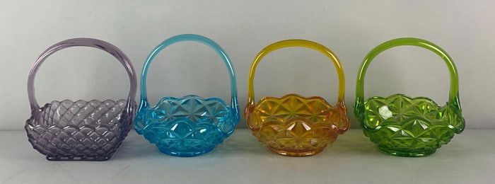 Group of 4 Vintage Indiana Colored Pressed Glass Baskets