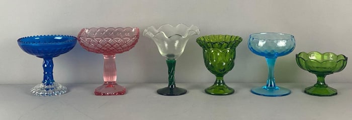 Group of 6 Pressed Art Glass Compotes
