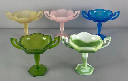Group of 5 Assorted Pressed Glass Compotes
