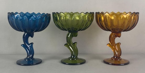 Group of 3 Pressed Glass Flower Compotes