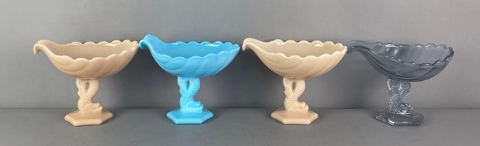 Group of 4 Glass Argonaut Shell Compotes