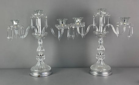 Group of 2 Pressed Crystal 3 Arm Candelabras