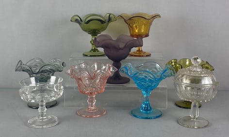 Group of 9 Pressed Glass Compotes