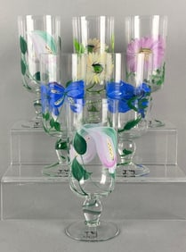 Group of Artist Signed Hand Painted Floral Glasses