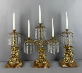 Set of 3 Antique Figural Girandole Candelabras