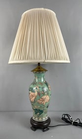 Chinese Hand Painted Bird and Flower Motif Table Lamp