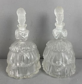 Group of 2 Vintage Madame Pompadour Frosted Glass Perfume Bottles