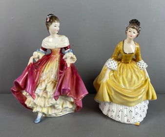 Group of 2 Vintage Royal Doulton Bone China Lady Figurines