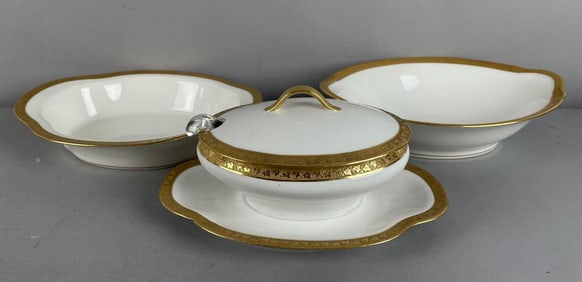 Group of Gold Trimmed China Serving Dishes