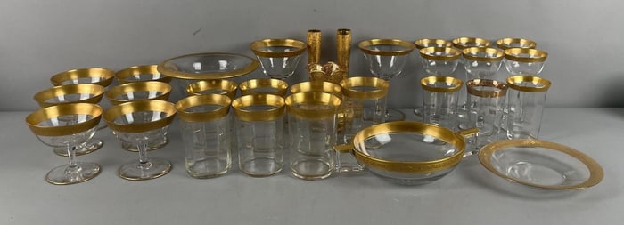 Group of Gilt-Edge Stemmed Glassware and More