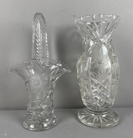 Group of 2 Floral Glass Vases